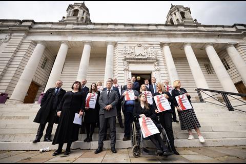 Barristers protest outside Cardiff Crown Court during the first of a number of days of strike action